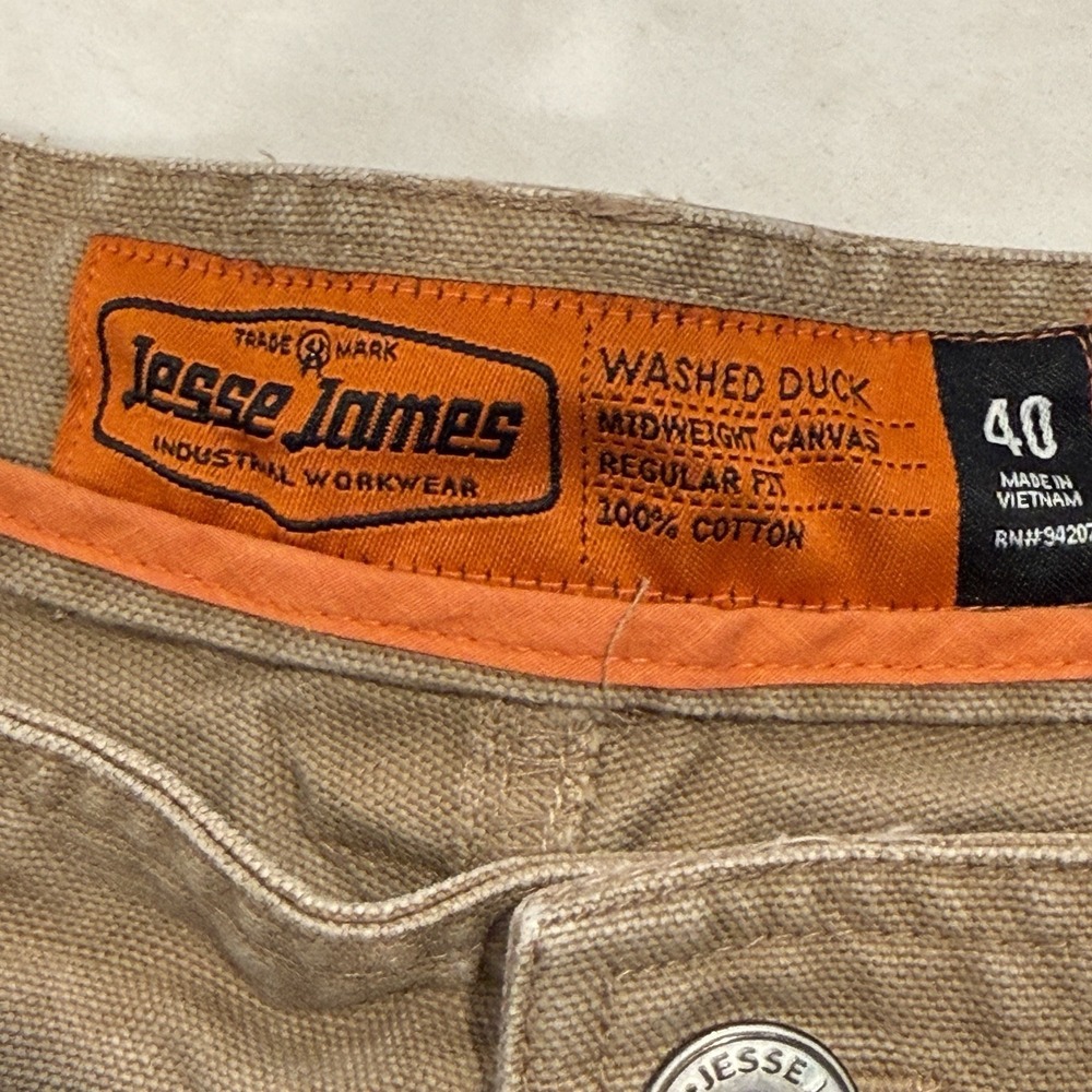 Lot Of 2 Jesse James Workwear SZ 40 Carpenter Shorts Washed Duck Canvas Grn&Tan - Picture 2 of 11